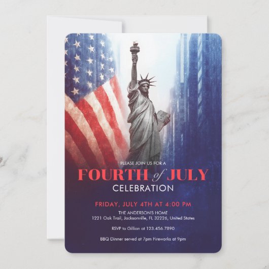  4 juli Vrijheidsbeeld en vlag van de VS Kaart (Voorkant)