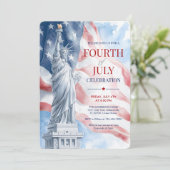 4 juli Vrijheidsbeeld & VS Vlag Illustratie Kaart (Staand voorkant)