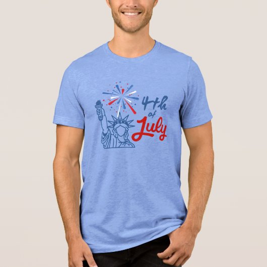 4 juli Vrijheidsbeeld Vuurwerk T-Shirt (Voorkant)