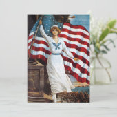 -4 juli vrijheidsmeisje met Amerika Feestdagenkaart (Staand voorkant)
