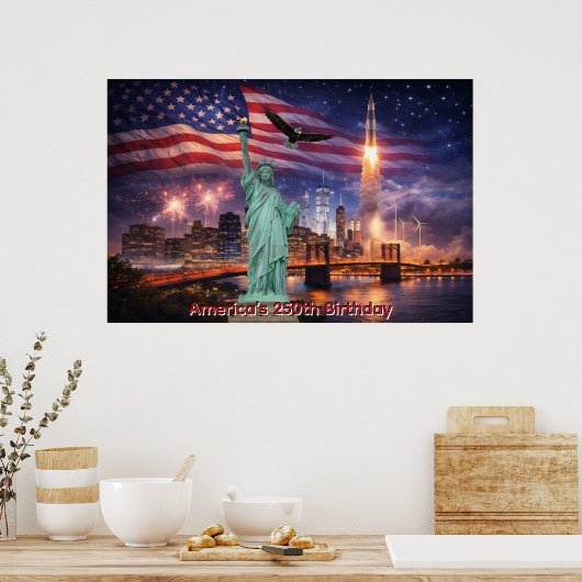 4 juli VS 250e Statue of Liberty Raket Poster (Keuken)
