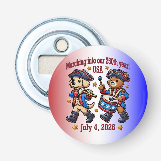 4 juli VS 250ste verjaardag Semiquincentennial Button Flesopener (Voorkant)