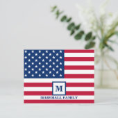 4 juli VS Amerikaanse Vlag Aangepast Monogram Briefkaart (Staand voorkant)