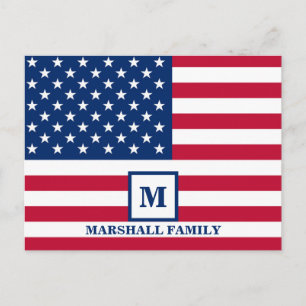 4 juli VS Amerikaanse Vlag Aangepast Monogram Briefkaart