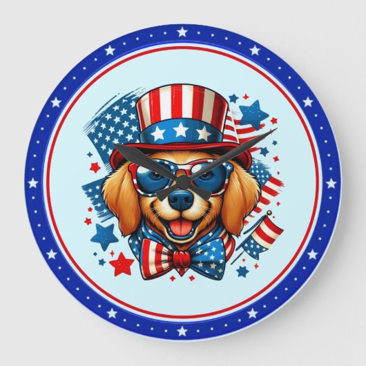 4 juli VS Patriottische Hond Onafhankelijkheidsdag Grote Klok (Voorkant)
