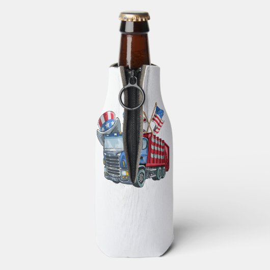 4 juli Vuilniswagen Funny Shirt Mannen Vrouwen Flesjeskoeler (Fles Achterkant)