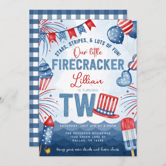 4 juli Vuurwerk 2e Verjaardagsfeest Kaart (Voorkant / Achterkant)