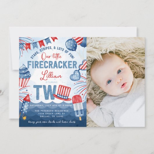 4 juli Vuurwerk 2e Verjaardagsfeest Kaart (Voorkant)
