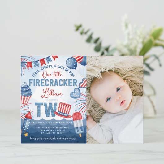 4 juli Vuurwerk 2e Verjaardagsfeest Kaart (Staand voorkant)