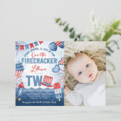 4 juli vuurwerk 2e verjaardagsfeestje kaart (Staand voorkant)