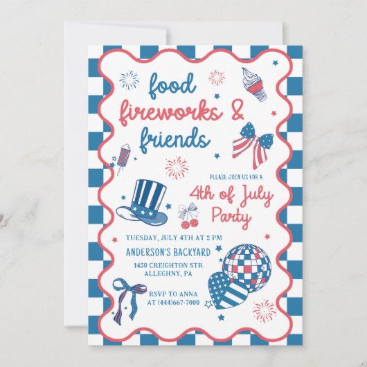 4 juli Vuurwerk Amerika Vlag BBQ Party Kaart (Voorkant)