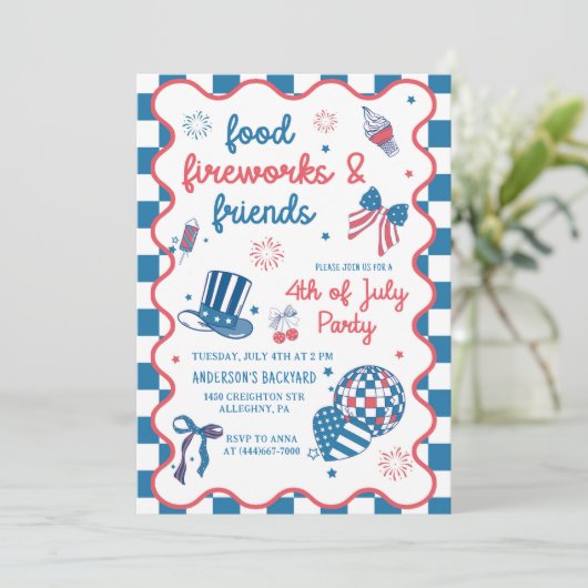 4 juli Vuurwerk Amerika Vlag BBQ Party Kaart (Staand voorkant)