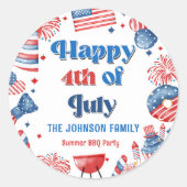 4 juli Vuurwerk Amerika Vlag BBQ Party Ronde Sticker (Voorkant)