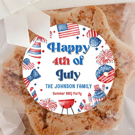 4 juli Vuurwerk Amerika Vlag BBQ Party Ronde Sticker