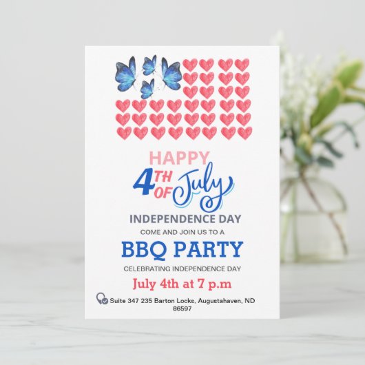 4 juli Vuurwerk Amerika Vlag BBQ Rood Wit B Feestdagenkaart (Staand voorkant)