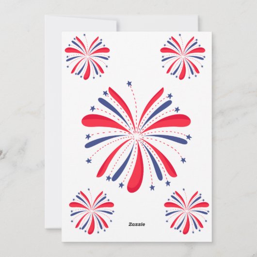 4 juli Vuurwerk Amerika Vlag BBQ Rood Wit B Feestdagenkaart (Achterkant)
