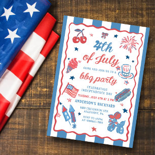 4 juli Vuurwerk Amerika Vlag BBQ Uitnodiging