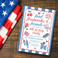 4 juli Vuurwerk Amerika Vlag BBQ Uitnodiging