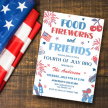 4 juli Vuurwerk Amerika Vlag BBQ Uitnodiging