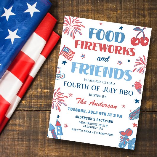 4 juli Vuurwerk Amerika Vlag BBQ Uitnodiging