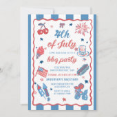 4 juli Vuurwerk Amerika Vlag BBQ Uitnodiging (Voorkant)
