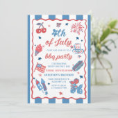 4 juli Vuurwerk Amerika Vlag BBQ Uitnodiging (Staand voorkant)