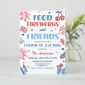 4 juli Vuurwerk Amerika Vlag BBQ Uitnodiging (Staand voorkant)