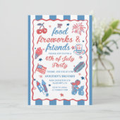 4 juli Vuurwerk Amerika Vlag BBQ Uitnodiging (Staand voorkant)