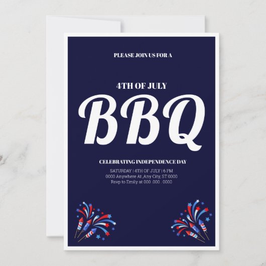 4 juli vuurwerk BBQ-feest Kaart (Voorkant)