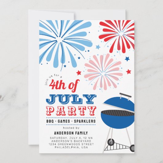 4 juli Vuurwerk BBQ Feest Kaart (Voorkant)