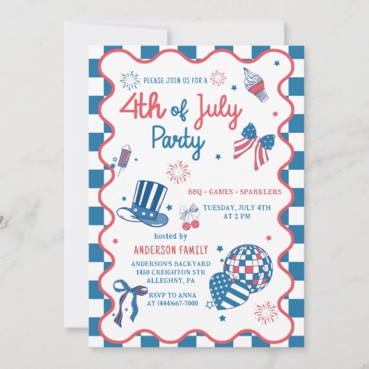 4 juli Vuurwerk BBQ Feestuitnodiging Kaart (Voorkant)