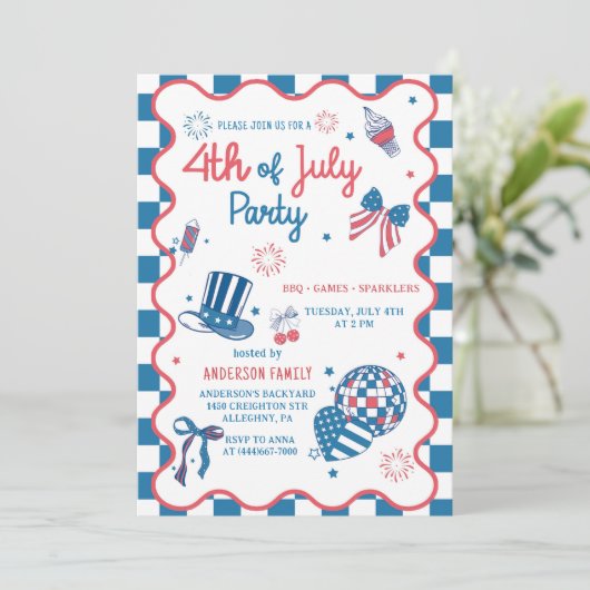 4 juli Vuurwerk BBQ Feestuitnodiging Kaart (Staand voorkant)