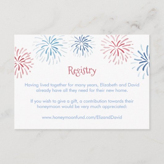 4 juli Vuurwerk Bruiloftsshower Cadeau Registratie Informatiekaartje (Voorkant)