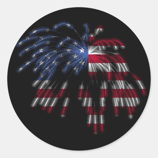 4 juli Vuurwerk & de Amerikaanse vlag in Lichten Ronde Sticker (Voorkant)