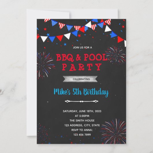 4 juli vuurwerk een verjaardagl kaart (Voorkant)