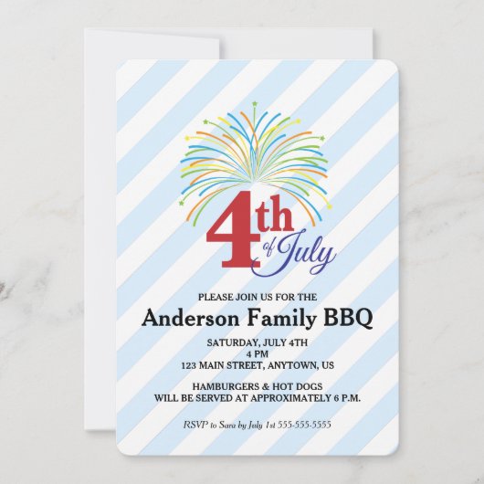 4 juli Vuurwerk | Familie BBQ Uitnodigen Kaart (Voorkant)