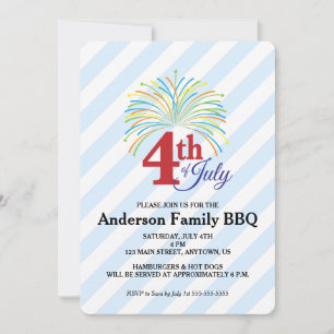 4 juli Vuurwerk Familie BBQ Uitnodigen Kaart