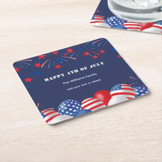 4 juli Vuurwerk Gepersonaliseerd Feest Kartonnen Onderzetters (Schuin)