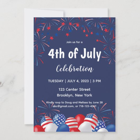4 juli Vuurwerk Modern Blue Party Kaart (Voorkant)
