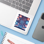 4 juli Vuurwerk – Onafhankelijkheidsdag Sticker (Laptop met iPhone)