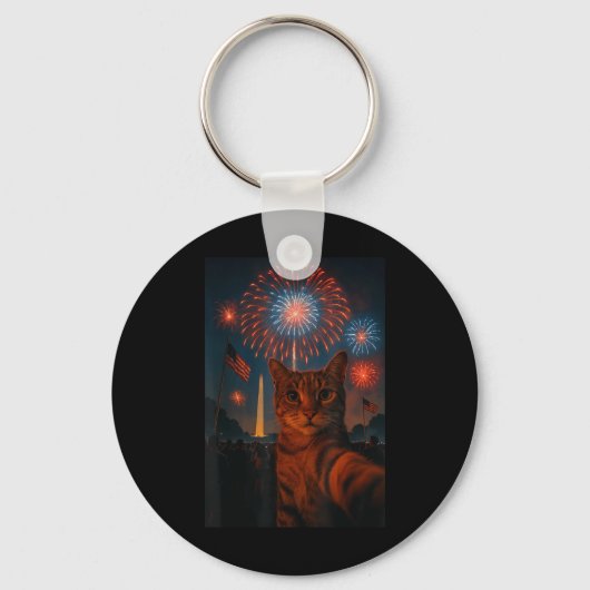 4 juli Vuurwerk Patriottische grappige kat Selfie Sleutelhanger (Voorkant)