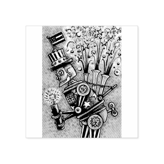 4 JULI VUURWERK ROBOT STEAMPUNK RUBBER STEMPEL (Afrduk)