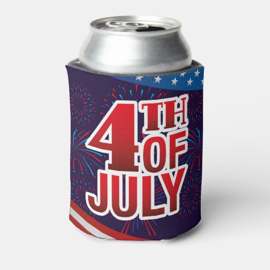 4 juli Vuurwerk Rood Wit Blauw Blikjeskoeler (Blikje Achterkant)