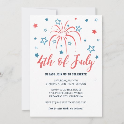 4 juli Vuurwerk Sterren Feest Kaart (Voorkant)