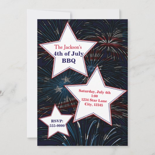 4 juli VUURWERK & STERREN Feest Uitnodiging (Voorkant)