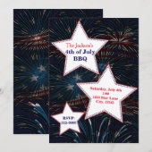 4 juli VUURWERK & STERREN Feest Uitnodiging (Voorkant / Achterkant)