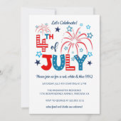 4 juli Vuurwerk, Sterren & Strepen BBQ Party Kaart (Voorkant)