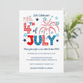 4 juli Vuurwerk, Sterren & Strepen BBQ Party Kaart (Staand voorkant)