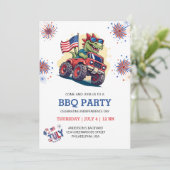 4 juli Vuurwerk T-Rex Amerika Vlag BBQ Party Kaart (Staand voorkant)