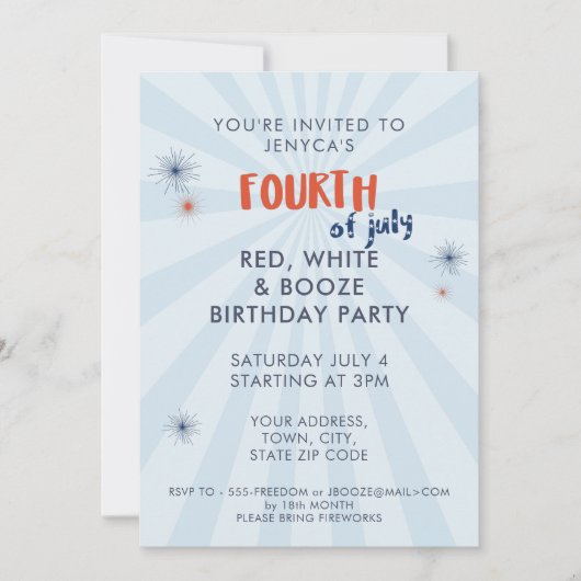 4 juli Vuurwerk Verjaardag Uitnodiging (Voorkant)